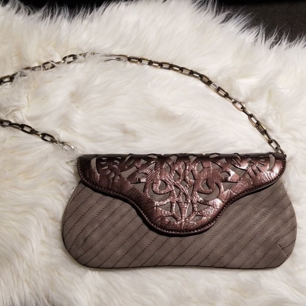 Sondra Roberts Grey & Pewter Metallic Envelope Handbag